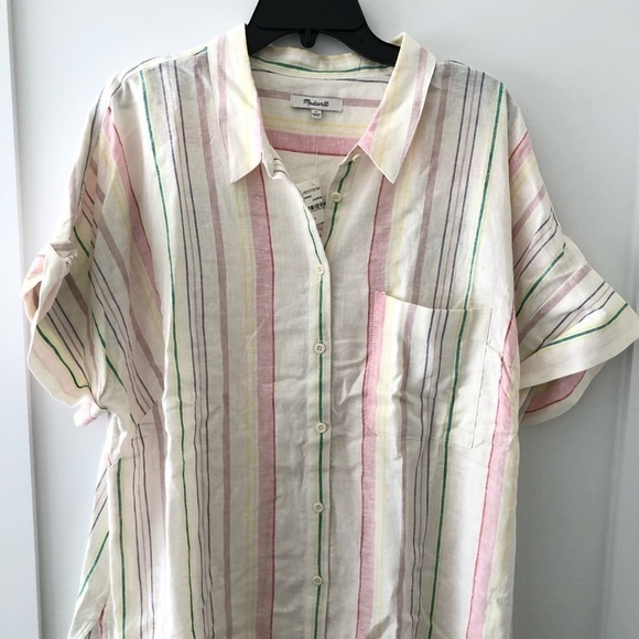 Madewell Linen Blend Rainbow Stripes Button Up Shirt 2X - Picture 6 of 11